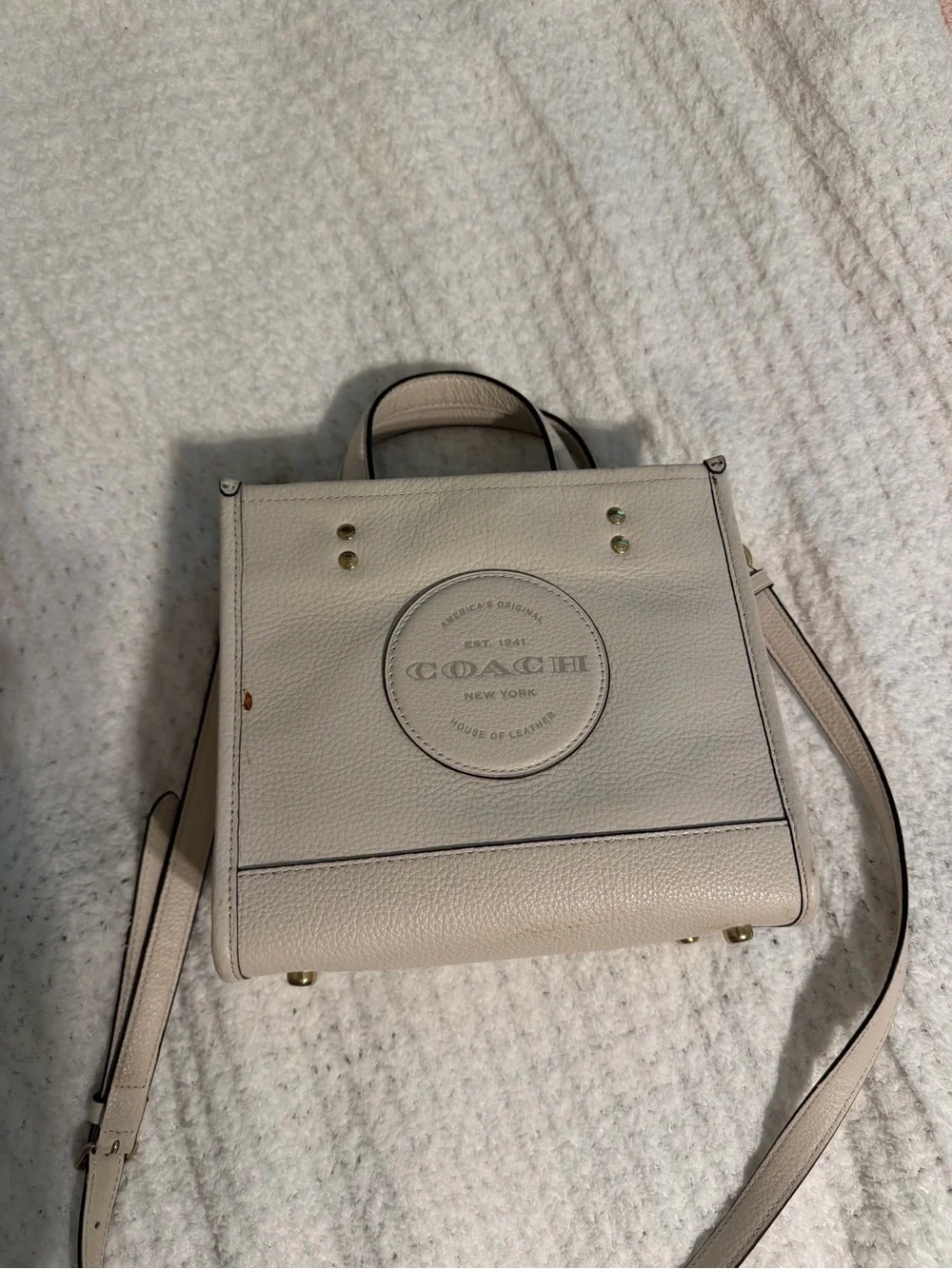 Coach Cream Leather Box Crossbody with Top Handle